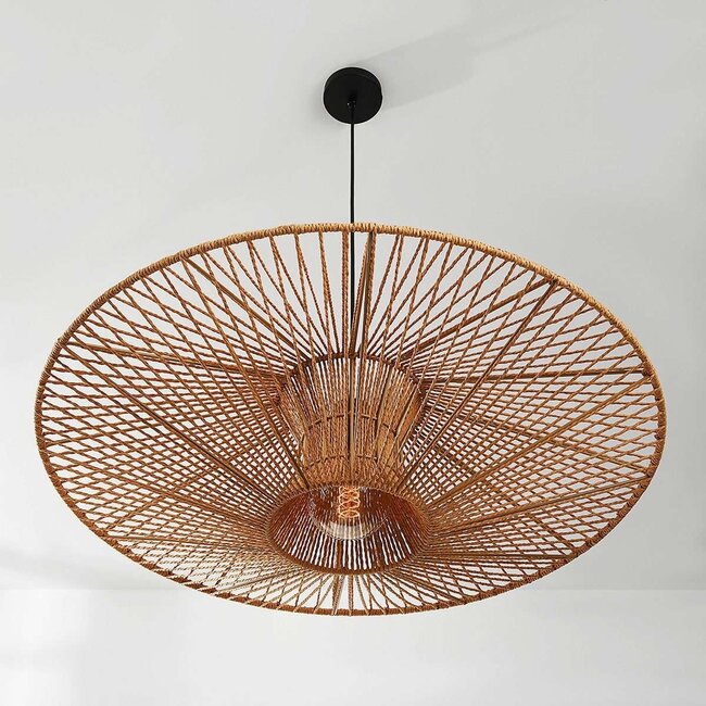 Pendant light Orana with double shade of hand-woven paper in natural