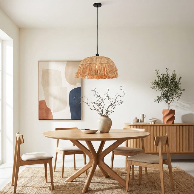 Laria pendant light made from natural hand-woven raffia paper