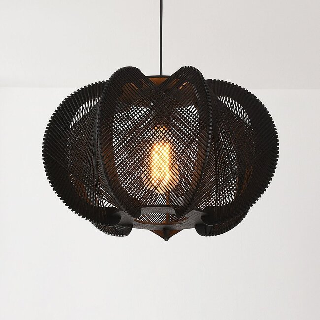 Pendant light Wildlum in black cotton rope