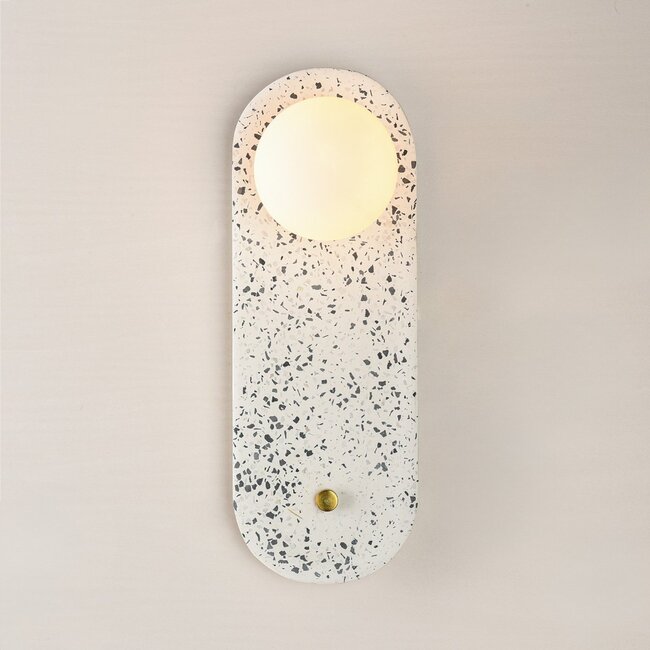 Wall lamp Velo in cement and opal-white glass, terrazzo look