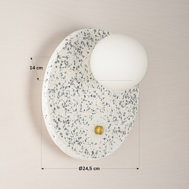 Round wall lamp Velo in cement and opal-white glass, terrazzo look