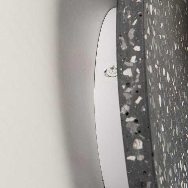 Round wall light made of cement and opal white glass with a dark grey terrazzo look - Vero