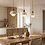 3-light pendant light Vara - travertine (natural stone), wood and opal white glass