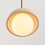 3-light pendant light Vara - travertine (natural stone), wood and opal white glass