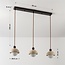 3-light pendant light Vara - travertine (natural stone), wood and opal white glass