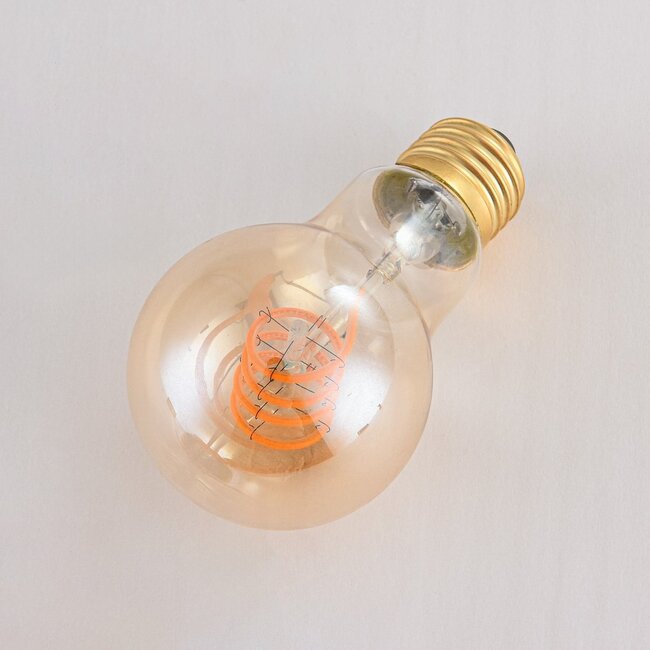 A60 dimmable horizontal spiral bulb, amber glass, 1800K 5W