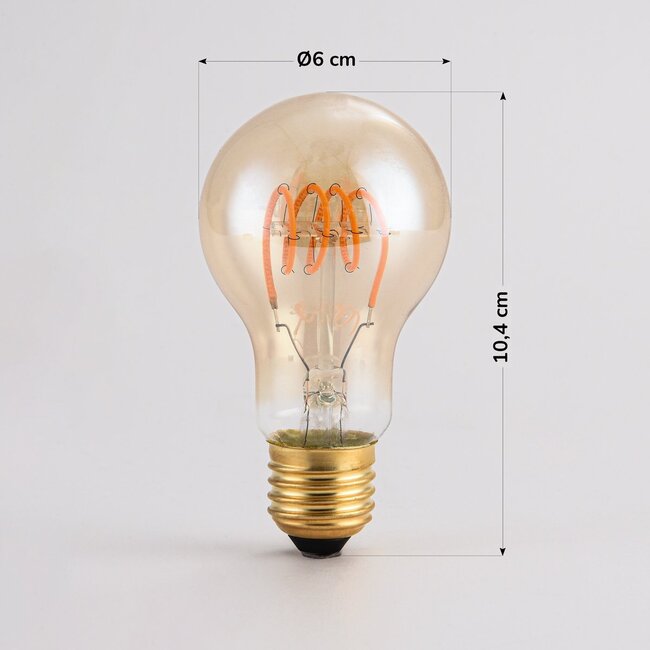 A60 dimmable horizontal spiral bulb, amber glass, 1800K 5W