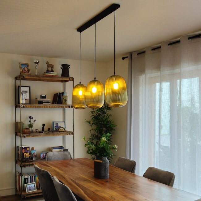 Elisa 3-light ribbed glass pendant light