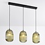 3-light pendant light Elisa in ribbed glass - green
