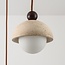 Modern pendant light made of travertine (natural stone), wood and opal white glass, 3-light - Vara