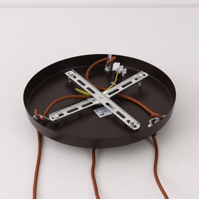 Modern pendant light made of travertine (natural stone), wood and opal white glass, 3-light - Vara