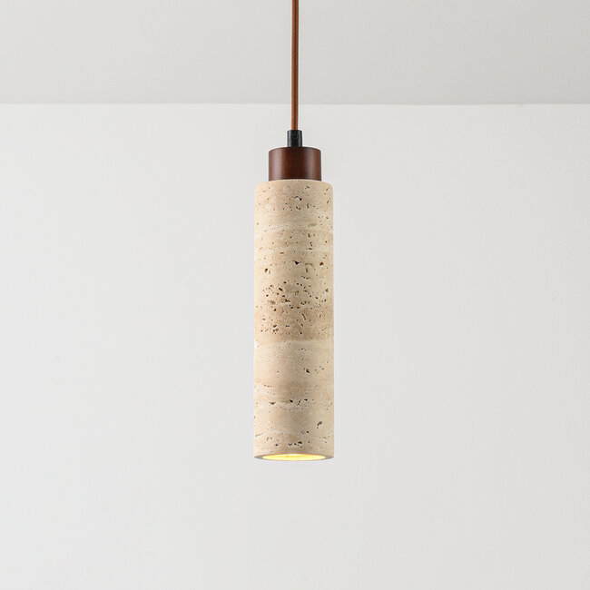 pendant light Oreno - travertine (natural stone) and wood, including light source