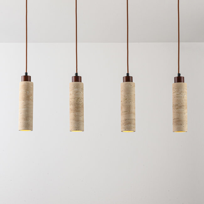 4-light pendant light Oreno made of travertine (natural stone) and wood incl. Philips bulb