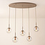 Modern Alea pendant light in beige with transparent glass spheres, 5 lights
