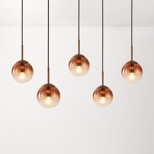 Nira pendant light with brown ombre glass spheres, 5-light