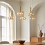 Dimmable pendant light Valira with amber glass, gold details and remote control, 5 lights