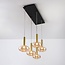 Dimmable pendant light Valira with amber glass, gold details and remote control, 5 lights