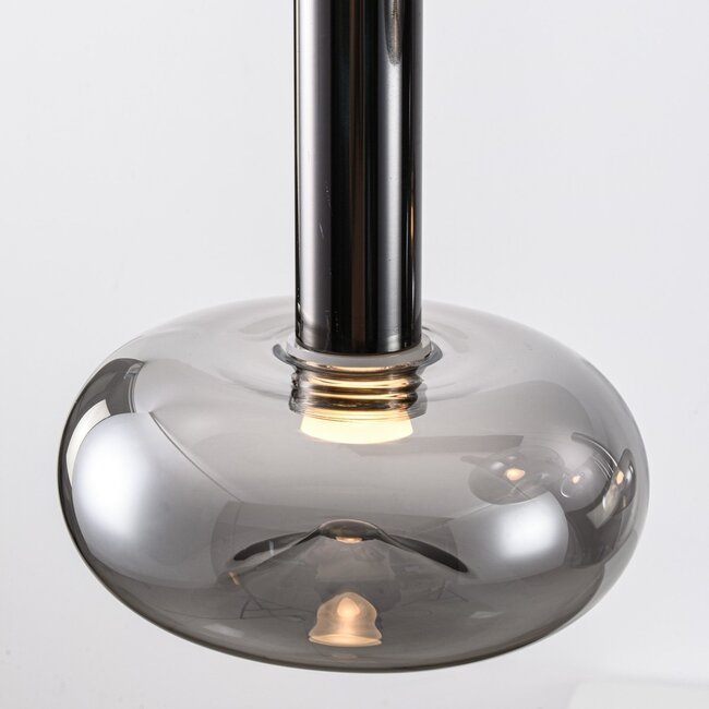 Dimmable pendant light Valira black chrome with smoked glass and remote control, 5 lights