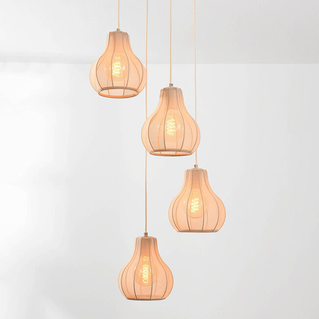 4-light Japandi pendant light Senji sand taupe with linen shades