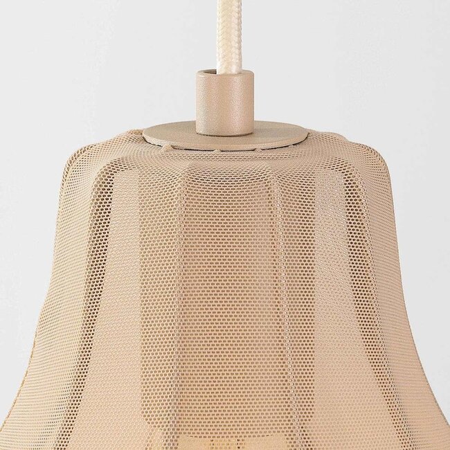 Japandi pendant light Senji with three linen shades - sand taupe