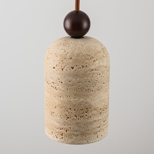 Japandi pendant light Voro - travertine (natural stone) and wood