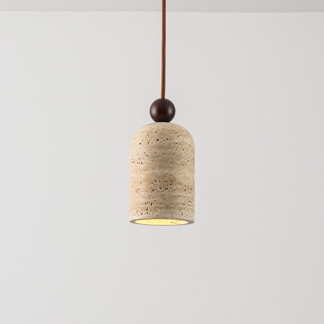 Japandi pendant light Voro - travertine (natural stone) and wood