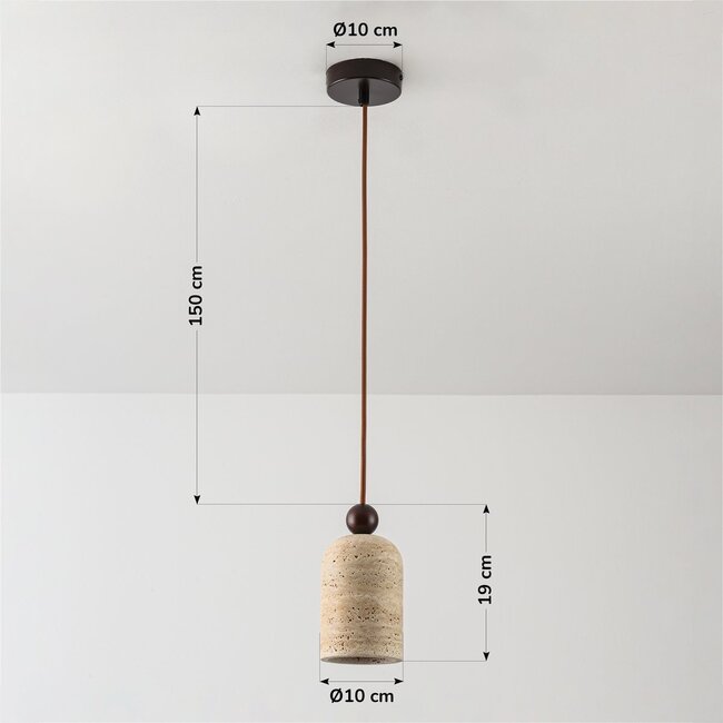 Japandi pendant light Voro - travertine (natural stone) and wood