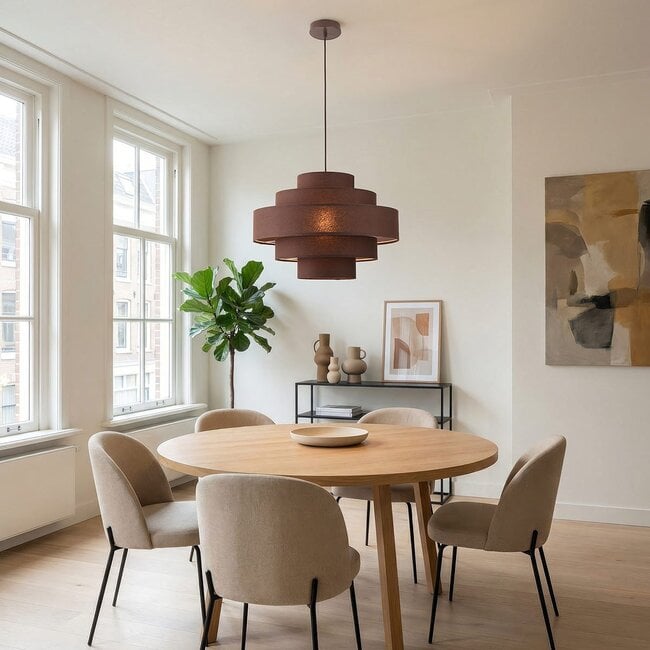 pendant light Zavon - layered fabric shade in dark brown