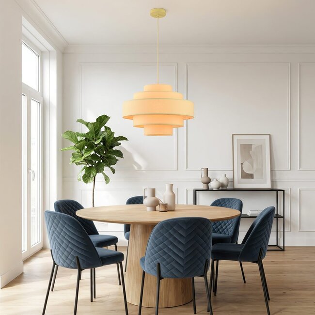 Pendant light Zavon with layered fabric shade in cream beige