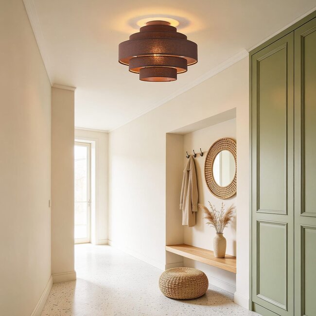 Ceiling light Mavro with layered fabric shade - dark brown