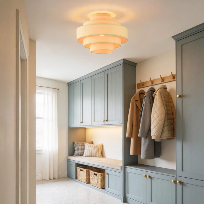 Mavro Cream Beige Ceiling Light with Layered Fabric Shade