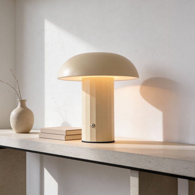 Wireless table lamp Noma in beige with dimmable and adjustable light