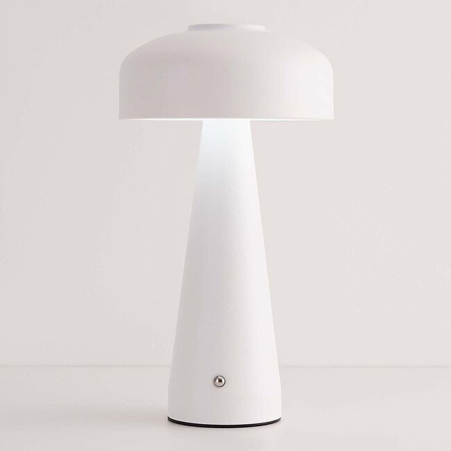 Rechargeable mushroom lamp Soma in white with touch dimmer and adjustable colour temperature