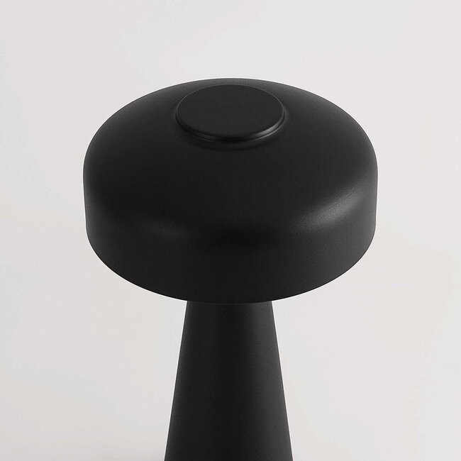 Rechargeable Soma mushroom lamp in black with touch dimmer and adjustable colour temperature