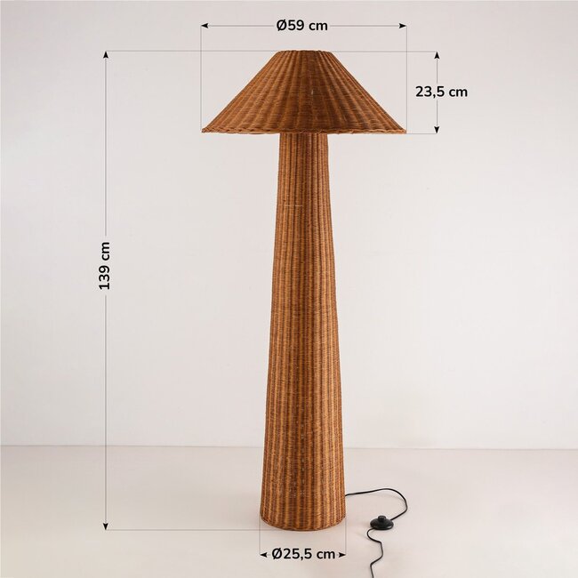 Boho floor lamp Vasari in hand-woven rattan