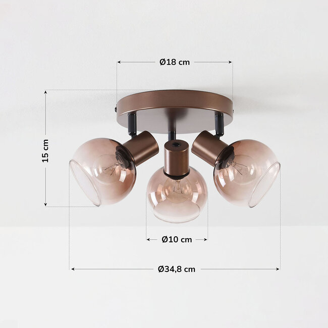Terra ceiling light in brown with three glass globes