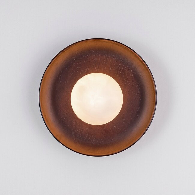 Ruva Wall Light in Dark Wood and Opal White Glass