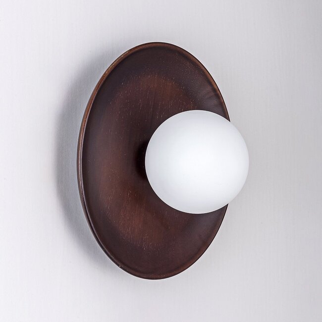 Ruva Wall Light in Dark Wood and Opal White Glass