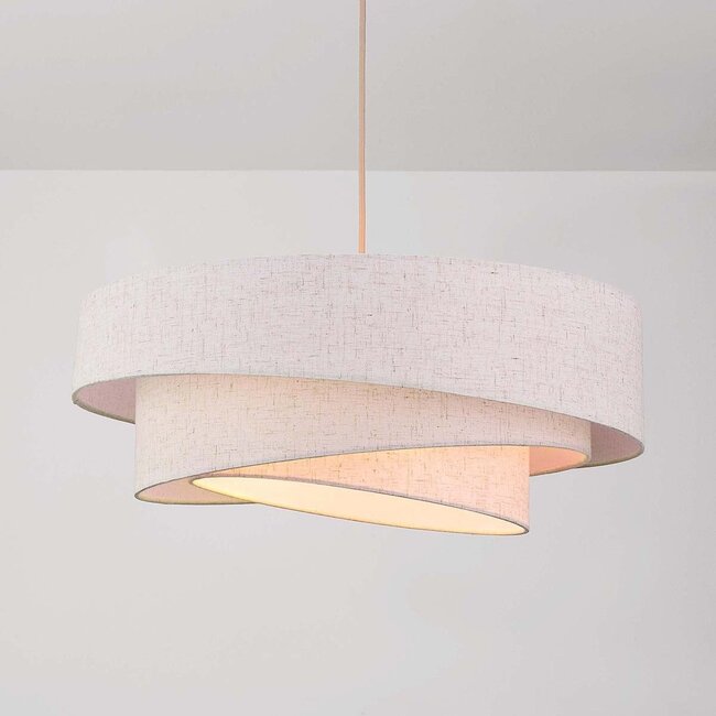 Designer pendant light Nerai beige with three layered linen shades