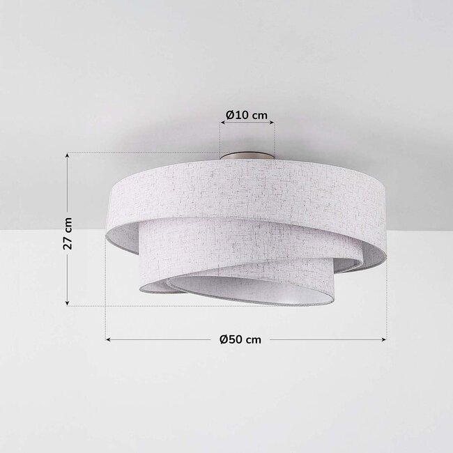 Modern ceiling light Neroi beige with three layered linen shades