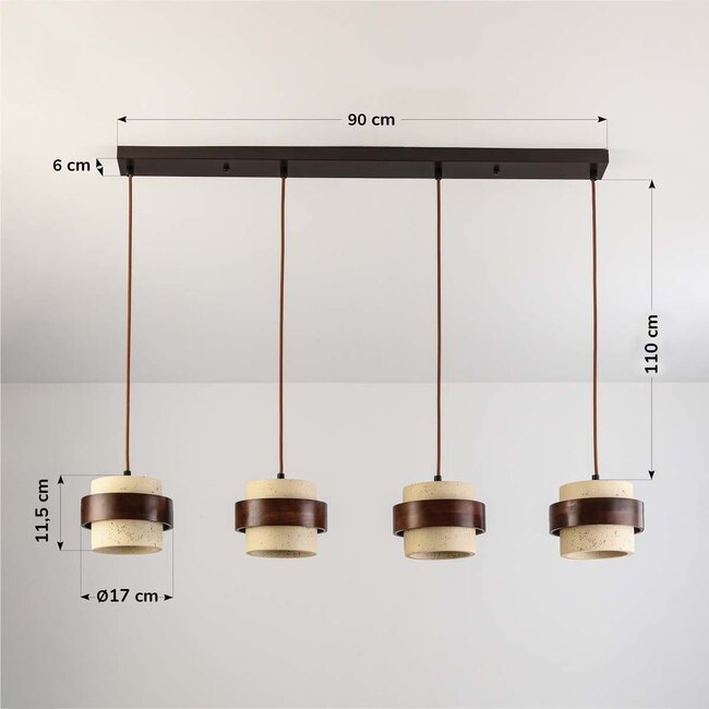 4-light pendant light Mavero - cement and wood
