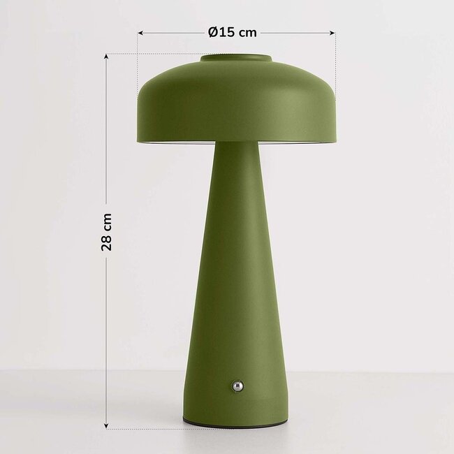Rechargeable mushroom lamp Soma in green with touch dimmer and adjustable light