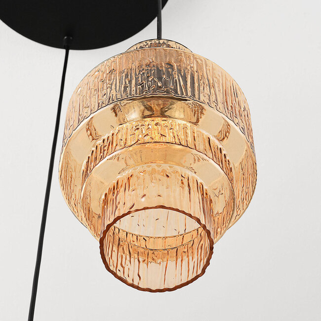 3-light designer pendant light with amber glass - Orina
