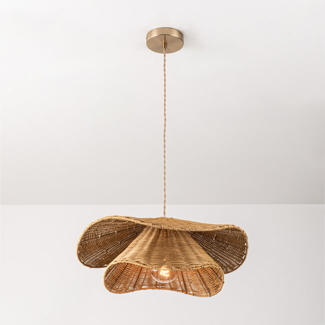 Rattan pendant light Arua with hand-woven double shade and golden detail Ø50 cm