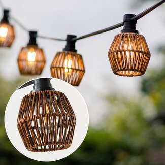 Festoon lighting set including dark rattan-look shades, available with different LED bulbs