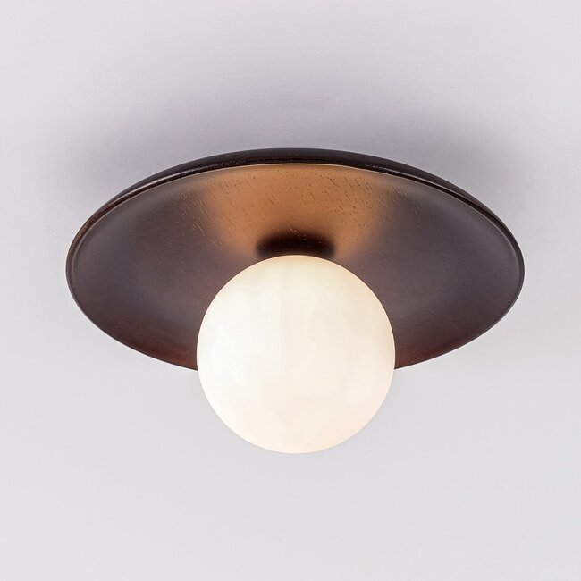 ceiling light Ruvo - dark brown wood with opal white glass