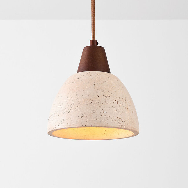 Japandi Marena pendant light in travertine (natural stone) and wood