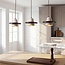 3-light Japandi pendant light Caelio in travertine (natural stone) with wood details