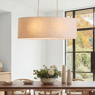 Minimalist pendant light Lureva beige with linen shade, 2-light