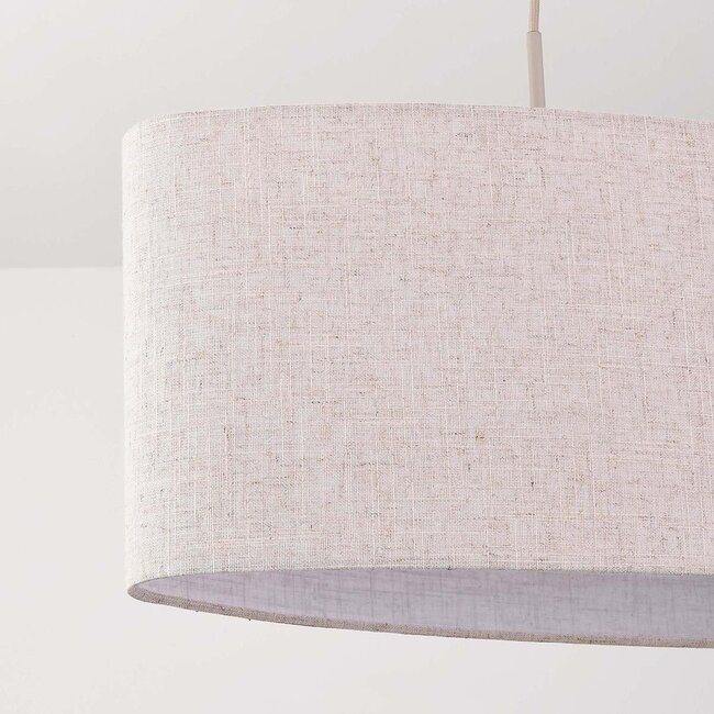 Minimalist pendant light Lureva beige with linen shade, 2-light